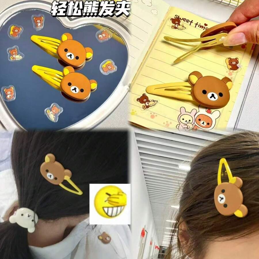 San-X Rilakkuma New Cute Relaxed Bear Cartoon Hair Clip, Girly Student Bangs Side Clip, Doll BB Hair Clip Hair Accessory - Multicolor - View 1