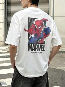 Marvel Marvel Comics Spider Man Marvel Logo Print Graphic T Shirt 100 Percent Cotton Mens Clothing Men Shirt Men Summer Clothes Marvel Series Men's Gifts Streetwear Men - 白色 - 查看 4