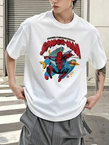 Marvel Marvel Comics Friendly Neighborhood Spider Man Graphic T Shirt 100 Percent Cotton Men Clothes Men's T Shirts Summer Holiday Outfits Marvel Series Mens Gift Ideas Street Wear - 白色 - 查看 1