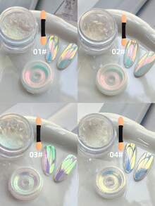 變色龍極光珍珠美甲粉附抹布工具，幻彩紫綠藍漸變鏡面粉，魔幻閃耀冰透亮面美甲DIY裝飾配件套組，美人魚風(0.5g/瓶) - 彩色 - 查看 3