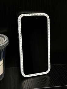 1pc Luxury Laser Sparkling Rhinestone Textured Phone Case, Compatible With IPhone 17 Pro Max/16 Pro Max/15/14/13, Pearl Bracelet Design, Shockproof Protection, Hard Shell Frame - White - View 6