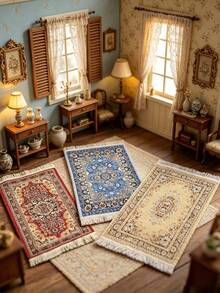 1/3Pcs 16.7cm Persian Style Tassel Rug Set For Dollhouse | Vintage Jacquard Design With Delicate Tassel Edging Details | 1:12 Dollhouse Miniature Accessories | Multiple Colors Available Realistic Persian Rug / Mat / Decorative Pad - Multicolor - View 1