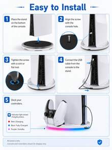 1件装，兼容PlayStation 5/Slim的必备配件，适用于PlayStation 5/Slim主机支架，夏秋两季礼物，带LED灯，夏季游戏配件，PS 5手柄充电座，游戏配件，游戏机，游戏机配件，适合主机玩家 - 白色 - 查看 6