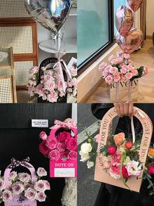 1/5/10個可摺疊紙花禮品籃，手持婚禮花束盒，花卉展示架，生日派對裝飾母親節花束盒，鏤空花籃袋，DIY花束包裝盒，花束包裝手提袋 - 花籃，花束包裝盒，韓式鮮花袋，手工花束，批發花卉包裝盒 - 多色 - 查看 9