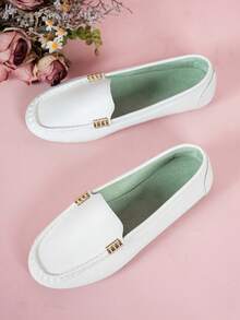 Soft Leather Soft Sole Slip-On Loafers, Breathable Non-Slip Driving Shoes - White - View 5