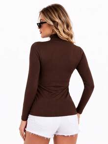 Moderna & Slim Cacharrel Women's Long Sleeve Turtleneck Blouse - Various Colors - 鏽棕色 - 查看 2