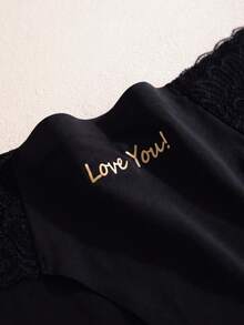 European And American Sexy Ice Silk Lace Patchwork Solid Color Women's Triangle Panties - Black - View 9
