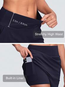 ISEEGZ Womens High Waisted Golf Athletic Skirts Breathable Tummy Control Tennis Skorts For Women With Pockets And Shorts Casual - 藏青色 - 查看 3
