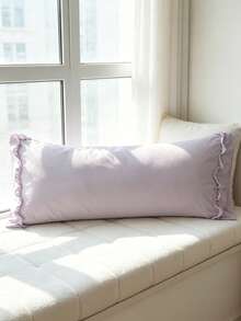 1pc 100% Polyester Solid Color Lace Long Pillowcase, Lightweight And Elegant, Cloud-Like Soft Touch, Suitable For Bedding And Sofa Decoration (Pillow Insert Not Included) - Lilac Purple - View 6