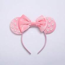 Disney Pink Velvet Minnie Mouse Headband With Pearl Decor Bow, Theme Park Photo Accessory, Birthday Gift - View 7