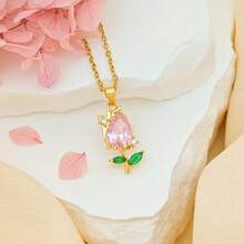 1件不鏽鋼鍊條搭配鋯石花朵吊墜女士時尚項鍊珠寶，禮品配件 - 金色 - 查看 3