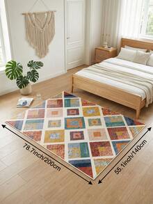 1 pieza Alfombra de sala de estar con patrón de diamante multicolor, adecuada para cocina, comedor, dormitorio, decoración de vacaciones, interior/exterior, oficina, vestíbulo, felpudo antideslizante, alfombra de baño, pasillo, área de estudio y juegos - Multicolor - Ver 15