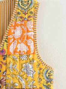 Women's Vintage Patchwork Floral Print Quilted Vest Top Summer - Ginger - View 8