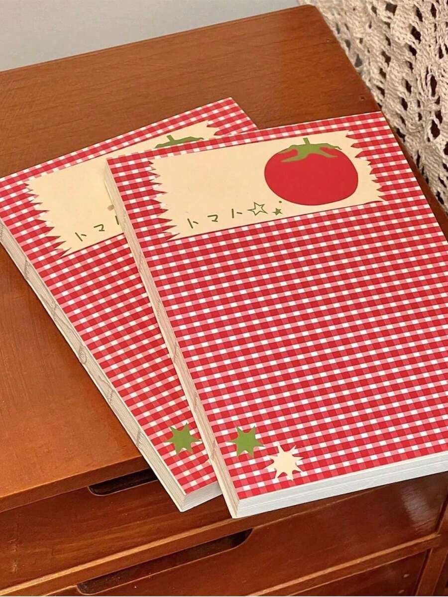 1pc 80 Sheets/160 Pages Korean Style Tomato Grid Blank Mini Notebook, Mini Portable Memo Book, Sketchbook, Diary, School Supplies, Suitable For Personal Study, Christmas Gift, Birthday Gift, Student Back To School Essential - A - View 1