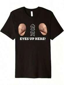 Camiseta unisex de manga corta, divertida camiseta para hombre con diseño gráfico de "Eyes Up Here" y corte original - Camiseta negra de corte holgado informal para todas las estaciones, estampado con un toque de humor, cuello redondo, tela de elasticidad media, ropa para todas las estaciones.| Estampado de Geometría Divertida|Material no transparente, camisetas divertidas, conjunto de ropa de fiesta, ropa casual, diseño peculiar, camiseta llamativa, material transpirable, camiseta estampada de textura suave, top novedoso, moda masculina, ropa para asistentes de fiestas, camisetas para hombre, camisetas para mujer, camisetas para hombre, , y2k, spiderman, regalos para Esonovio, retro vintage, camisetas de gimnasio para hombre, spiderman, camiseta del Campeonato Mundial de  2026, , regalos para Esonovio - Negro - Ver 1