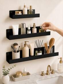 3 Sizes Black Acrylic Floating Shelves, No Drilling Required, Expandable Wall Display Space, Acrylic Storage Rack, Suitable For Living Room, Bathroom, Game Room And Dorm Wall Decor - Black - View 3