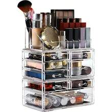 CQ acrílico 8 cajones y 16 Rejilla Organizador de Maquillaje 9.5"x6.5"x11.8" Transparente 2 Piezas Juego - transparente - Ver 8