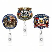 2D Single-Piece American 250th Anniversary Celebration Badge Reel, Retractable Badge Holder With Swivel Alligator Clip, Independence Day Gift - Style 1 - View 1