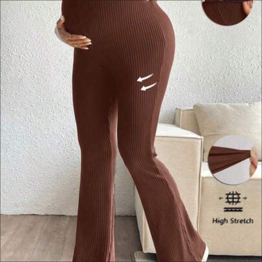 WNS Pantalones casuales minimalistas lisos de maternidad, para uso diario - Café integral - Ver 1