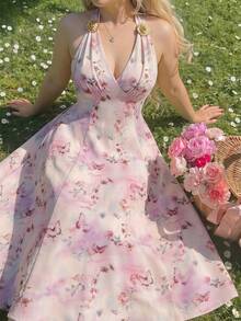 MOD Vestido midi elegante con decoración floral 3D de metal para mujer de talla grande, vestido de primavera/verano, vestido del Día de San Valentín, vestido de cita, vestido de invitada de boda para mujer, vestido de cumpleaños, vestidos elegantes para mujer, vestido de vacaciones, vestido de playa, vestidos azules para mujer, encantador, vestidos casuales para mujer - Multicolor - Ver 1