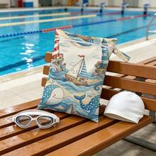 Cute Nautical Print Wet Dry Bag, Zippered Storage Pouch For Swimwear, Swimming Gear, Diapers & Travel - Multicolor - View 8