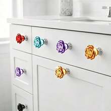 10pcs Rose Style Crystal Drawer Pulls Cabinet Handles 30mm 10 Different Colors Diamond Rose Knobs For Vanity Drawer Kitchen Bookshelf Wardrobe - 10 Rose-themed Items - View 7