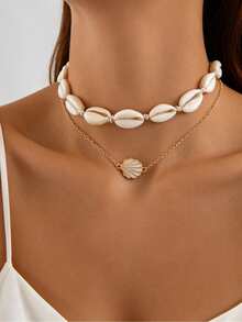 Bộ dây chuyền mặt dây chuyền hình sao biển đính ngọc trai phong cách Bohemian (4 chiếc/12 chiếc) dành cho nữ, thích hợp cho tiệc bãi biển hoặc làm quà tặng (Kích thước hạt và vỏ sò có thể khác nhau). - Nhiều màu - Xem 13
