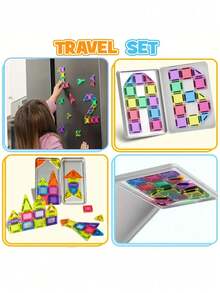Colorful Magnetic Tiles Upgraded Version Magnetic Building Blocks, STEM Sensory Educational Toy, Suitable For Boys And Girls, Castle Building Set With Portable Storage Box, Birthday Gift - Multicolor - View 4