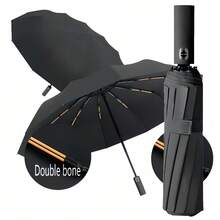 24-Rib Automatic Umbrella, Portable Windproof Business Folding Umbrella, Suitable For All Weather, Sun Umbrella With UV Protection, Large Size, Dual-Use For Rain And Sun, Black Coating, 1pc - Multicolor - View 5