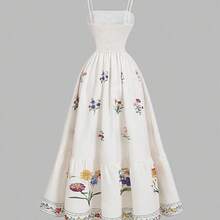 yonghongmaoyi1  MOD Vestido bohemio de mujer con estampado floral vintage - Perfecto para vacaciones, ocasiones románticas; Vestido floral de playa adecuado para vacaciones, citas, picnics, fiestas, bailes de graduación, festivales y cumpleaños; Estilo vintage romántico de corte - Amarillo claro - Ver 3