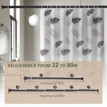 Spring Tension Shower Rod, 1 Inch Diameter31.5-72/80.3 Inch Adjustable Curtain Rod, No Tools Installation Metal Tension Rod For Bathroom And Closet Organizer - Black - View 8
