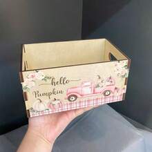 2D Flat Pink Truck Pumpkin Pattern Open Storage Box Autumn Theme Wooden Patchwork Home Decor Multi-Functional Storage Desktop Organizer Container For Living Room Bedroom Office Decoration - Multicolor - View 7