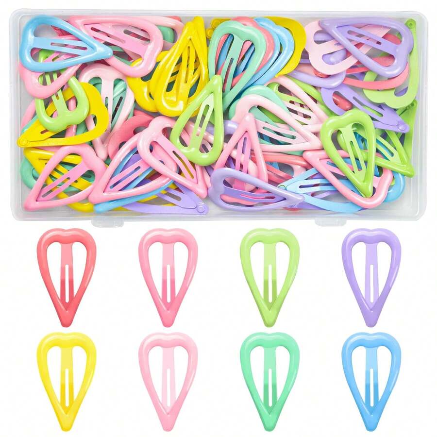 64 Pcs Cute Metal Heart-Shaped Snap Hair Clips, Suitable For Women And Girls - Strong Grip Small Hair Clips For Thin Hair Accessories (8 Colors),Hair Slide - Multicolor - View 1