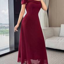 jianchaimaoyi02  Vestido elegante de unicolor con pliegues y hombros descubiertos para mujer - Agua verde azul - Ver 6