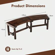 Rustic Curved Bench For Backyard 2-Person Carbonized Wood Dining Bench For Round Table With Slatted Seat - Brown - View 2