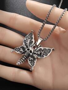 1PC Retro Gothic Skull Butterfly Pendant Necklace For Men And Women Punk Motorcycle Riding Jewelry Gift - Fashion - View 7