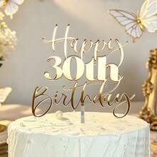 3件/1件 金色壓克力生日蛋糕插牌 Happy Birthday 18 21 30 40 50 60 70，適用生日派對 DIY 蛋糕甜點裝飾 - 金色 - 查看 2