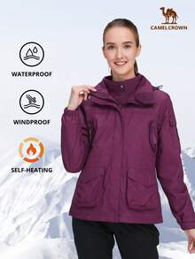 CAMEL CROWN 女士三合一防水防风滑雪服，带抓绒内衬，适合雨雪天气户外活动 - 紫色 - 查看 3