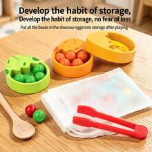 Wooden Dinosaur Egg Math Arithmetic Board Set, Bead Counting & Color Matching Number Sense Toy With Tweezers & Spoon, Montessori Early Learning Math Manipulative, Fine Motor & Hand-Eye Coordination Educational Game, Perfect Birthday Gift - Multicolor - View 7