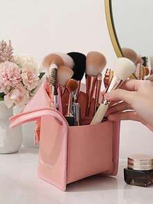 Portable Mesh Makeup Brush Storage Bag, Waterproof Travel Makeup Brush Pouch, Large Capacity Zippered Storage Bag With Handle, Breathable Transparent Brush And Beauty Tool Organizer, Lightweight Daily And Travel Makeup Brush Case - Multicolor - View 3