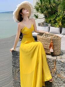 Women Midi Dresses - Yellow - View 3