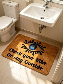 1pc Evil Eye Print Funny Letter Slogan Doormat, Bohemian Hippie Style Flannel Rectangular Floor Mat, With "Keep Your Aura In Check, Otherwise Stop At The Door" Text Design, Non-Slip Dust-Absorbing Washable Entryway Mat, All-Season Decorative Carpet, Suitable For Front Porch, Entryway, Garden, Balcony. Carpet, Rug, Carpet Living Room, Kitchen Mat, Carpet For Bedroom, Bathroom Mat, سجاده, سجاد, Rug Bedroom, Room Decor, سجادة - 1PC - View 6