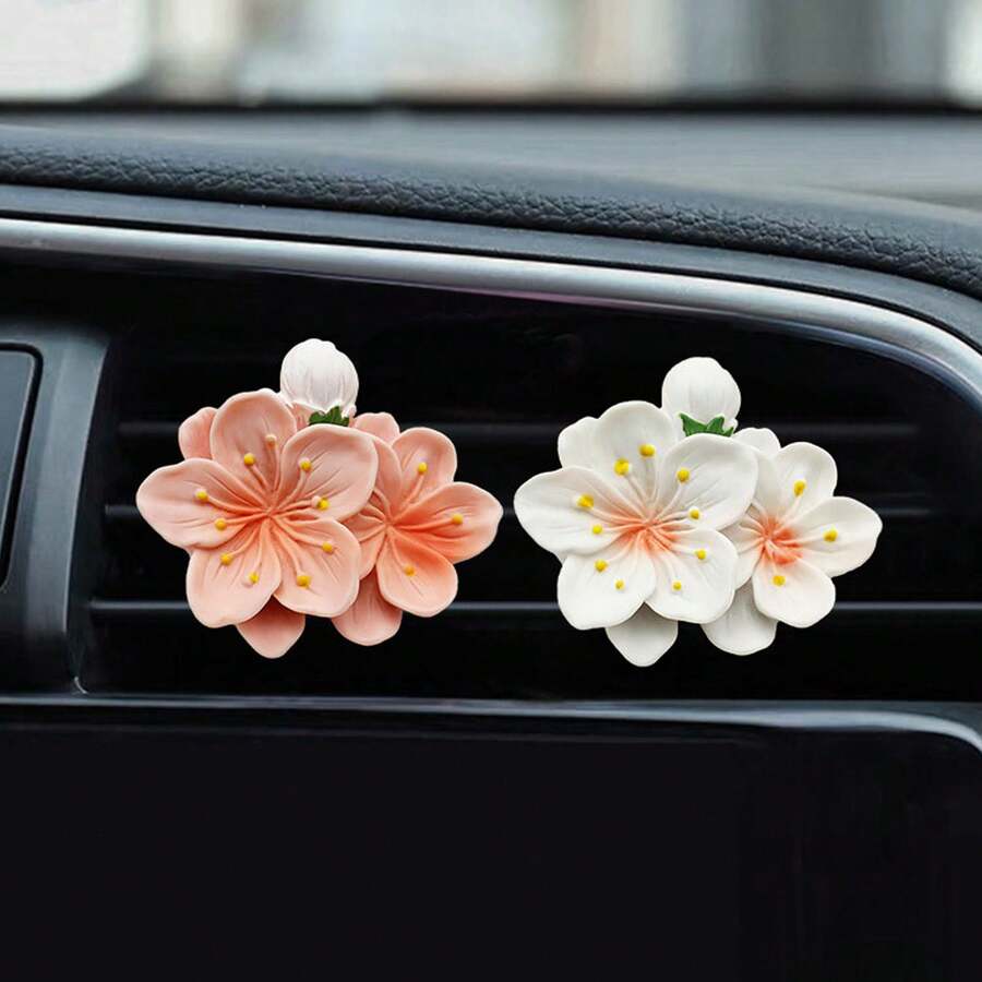 Peony Car Air Freshener Clip - Glossy Scent Diffuser Holder For Vent | Premium ABS Car Accessory With Non-Slip Clip | Universal Dashboard Decoration | Elegant Floral Design For Sedans, SUVs, Trucks | Refill-Free Aroma Clip | Scratch-Resistant Airflow Deflector | Ideal Gift For Car Enthusiasts (Unisex) - A - View 1