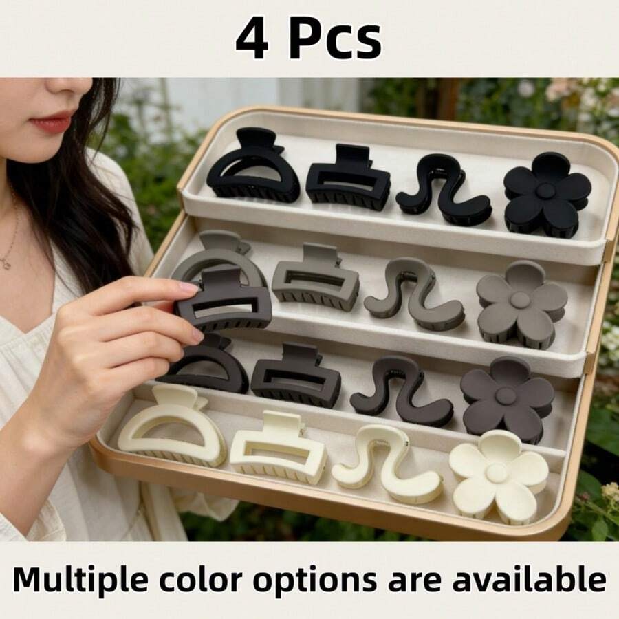 4pcs/Set, Versatile Hair Clips With Anti-Slip Grip Design Suitable For All Hair Types, Fashion Hair Accessories For Women And Girls - Multicolor - View 1