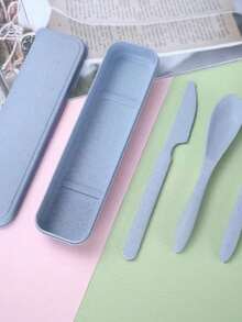 4Pcs/Set Wheat Straw Cutlery Home Camping Spoons Forks Chopsticks Tableware Travel Portable Dinnerware Kitchen Use Accessories - Multicolor - View 6