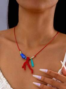 imoli 1 pieza/Serie Oceánica Y2K Estilo Vacacional Collar de Una Sola Capa con Peces y Coral de Manchas Coloridas, Cadena de Cuerda Ajustable de Verano para Mujeres, Adecuado para Fiestas en la Playa, Reuniones con Amigos, Regalo de Joyería - Multicolor - Ver 3