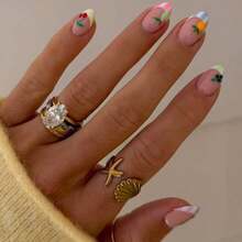 Wearable Manicure Pieces French Nude Striped Orange Fruit Style Fake Nails - 穿著盔甲時自由 - 查看 3