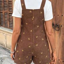 Mono de verano casual con bordado floral para mujeres embarazadas, con tirantes de cordón - Albaricoque - Ver 3