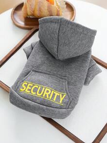PETCIRCLE 1件寵物衣物，狗/貓戶外/室內服飾，小型幼犬舒適連帽衛衣系列，黃色「SECURITY+」連帽衫附口袋 - 灰燼灰 - 灰色 - 查看 3