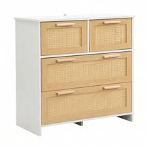 High-Quality Rattan Storage Unit With 4 Drawers And Solid Wood Handles - Suitable For The Bedroom, Living Room, Dining Room, Hallway - Dimensions: W 80 X H 80 X D 38 Cm - 自然色 - 查看 8